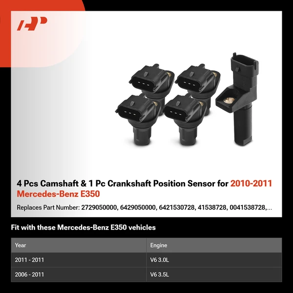 4 Pcs Camshaft & 1 Pc Crankshaft Position Sensor for 2010-2011 Mercedes-Benz E350