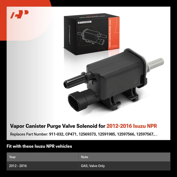 Vapor Canister Purge Valve Solenoid for 2012-2016 Isuzu NPR