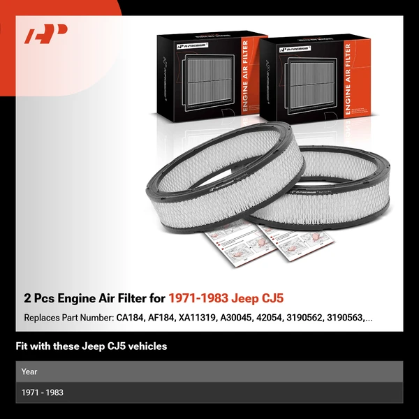 2 Pcs Engine Air Filter for 1971-1983 Jeep CJ5
