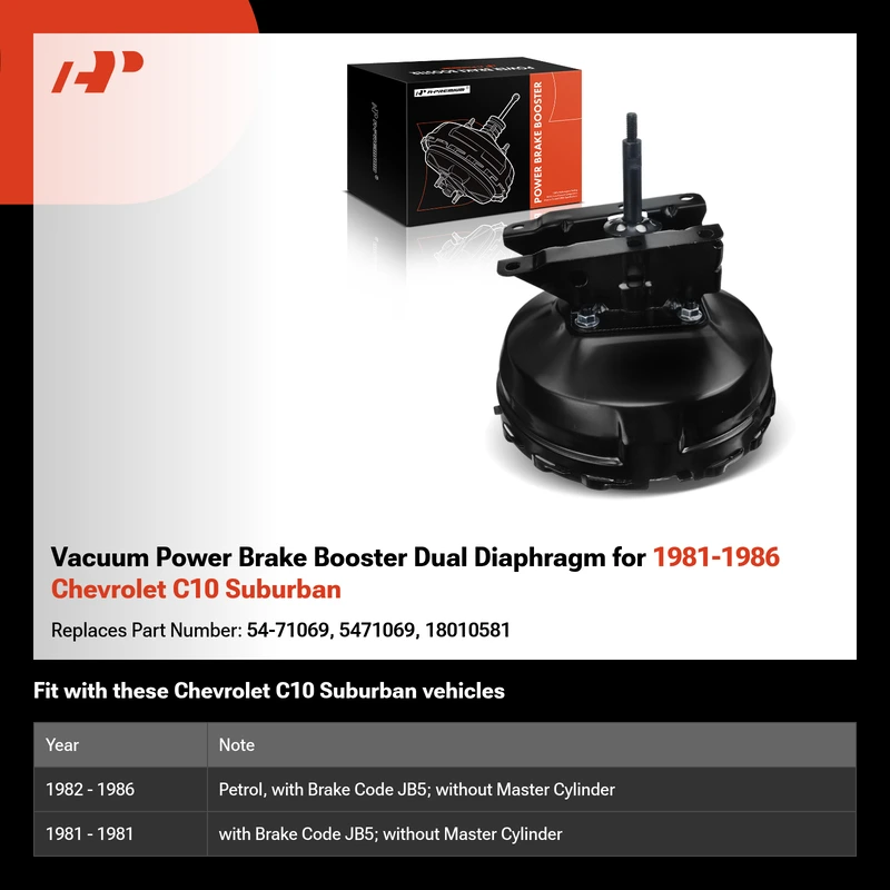 Vacuum Power Brake Booster Dual Diaphragm for 1981-1986 Chevrolet C10 Suburban