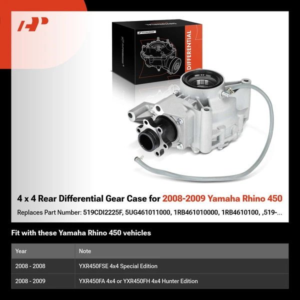 4 x 4 Rear Differential Gear Case for 2008-2009 Yamaha Rhino 450