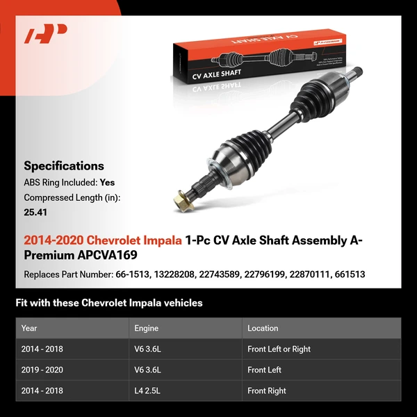 2014-2020 Chevrolet Impala 1-Pc CV Axle Shaft Assembly A-Premium APCVA169