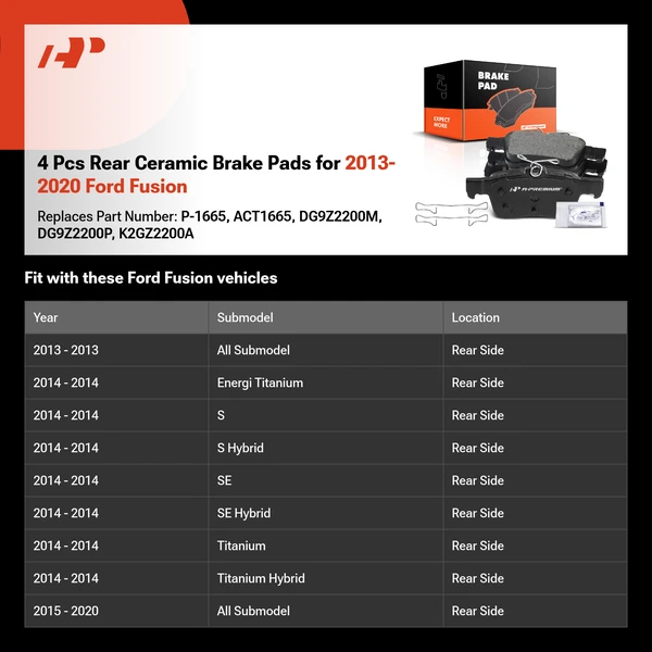 4 Pcs Rear Ceramic Brake Pads for 2013-2020 Ford Fusion