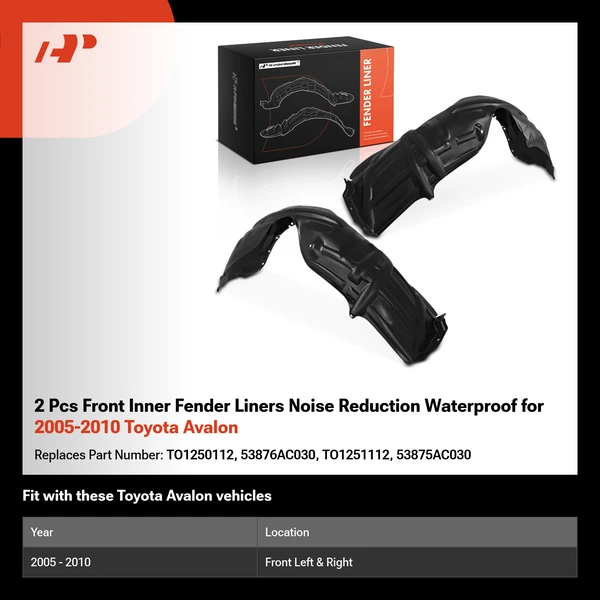 2 Pcs Front Inner Fender Liners Noise Reduction Waterproof for 2005-2010 Toyota Avalon