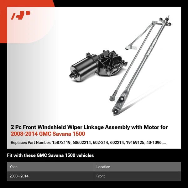 2 Pc Front Windshield Wiper Linkage Assembly with Motor for 2008-2014 GMC Savana 1500