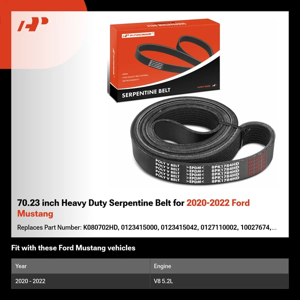 70.23 inch Heavy Duty Serpentine Belt for 2020-2022 Ford Mustang