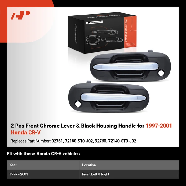 2 Pcs Front Chrome Lever & Black Housing Handle for 1997-2001 Honda CR-V