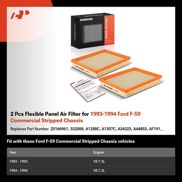 2 Pcs Flexible Panel Air Filter for 1993-1994 Ford F-59 Commercial Stripped Chassis