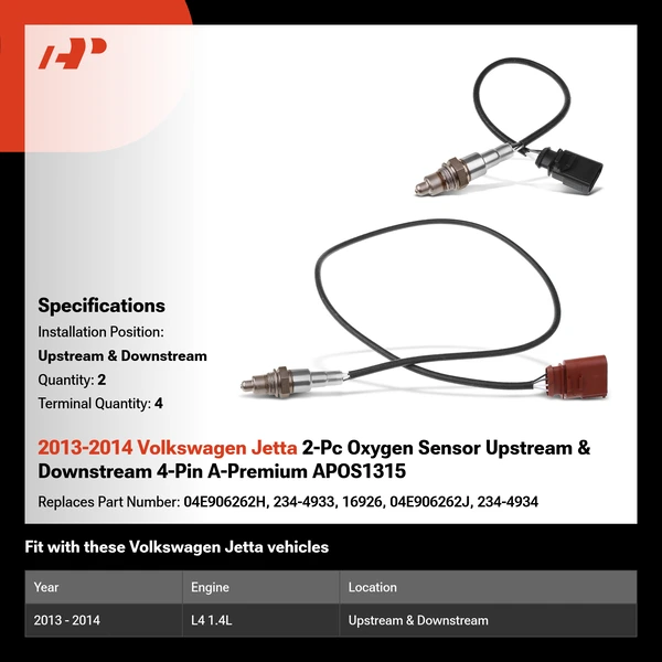 2013-2014 Volkswagen Jetta 2-Pc Oxygen Sensor Upstream & Downstream 4-Pin A-Premium APOS1315