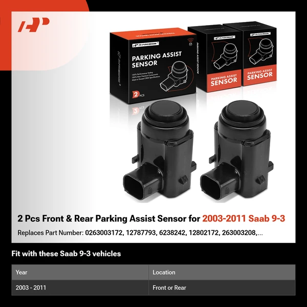 2 Pcs Front & Rear Parking Assist Sensor for 2003-2011 Saab 9-3