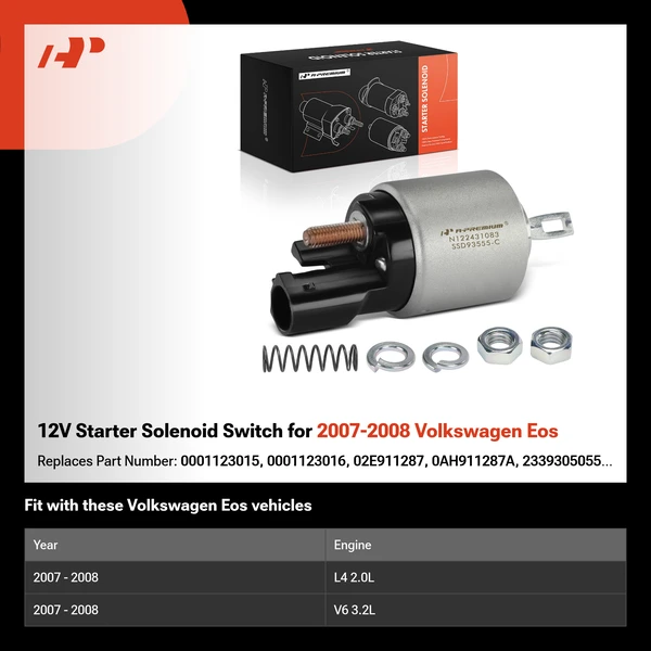 12V Starter Solenoid Switch for 2007-2008 Volkswagen Eos