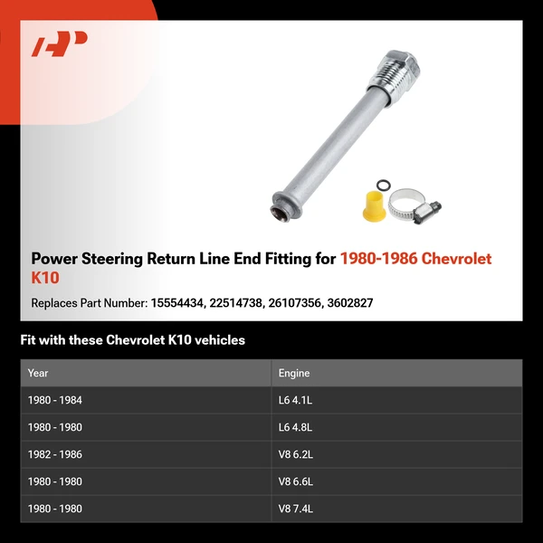 Power Steering Return Line End Fitting for 1980-1986 Chevrolet K10