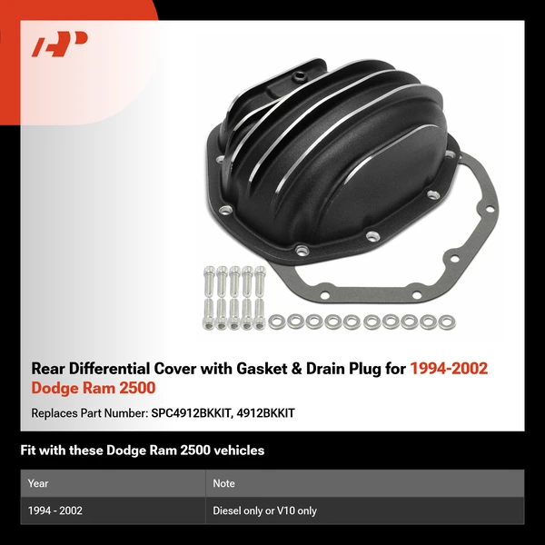 Rear Differential Cover with Gasket & Drain Plug for 1994-2002 Dodge Ram 2500