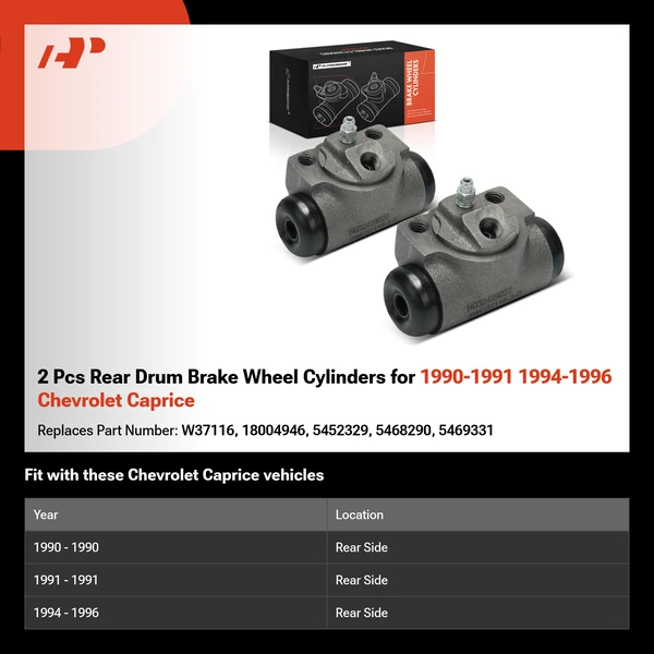 2 Pcs Rear Drum Brake Wheel Cylinders for 1990-1991 1994-1996 Chevrolet Caprice