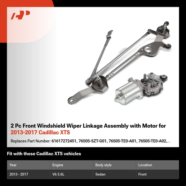 2 Pc Front Windshield Wiper Linkage Assembly with Motor for 2013-2017 Cadillac XTS