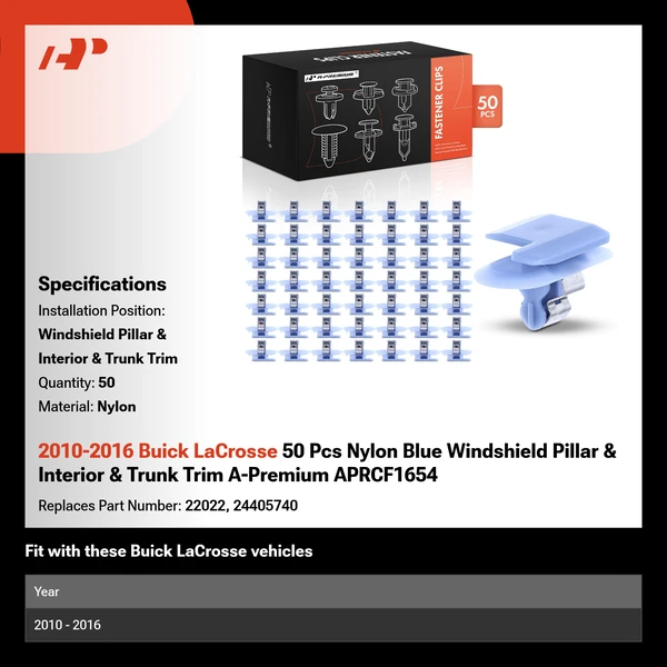 2010-2016 Buick LaCrosse 50 Pcs Nylon Blue Windshield Pillar & Interior & Trunk Trim A-Premium APRCF1654