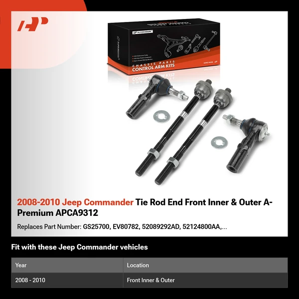 2008-2010 Jeep Commander Tie Rod End Front Inner & Outer A-Premium APCA9312