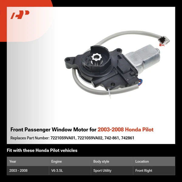 Front Passenger Window Motor for 2003-2008 Honda Pilot