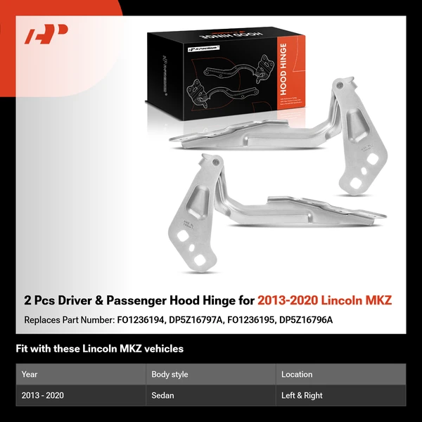 2 Pcs Driver & Passenger Hood Hinge for 2013-2020 Lincoln MKZ