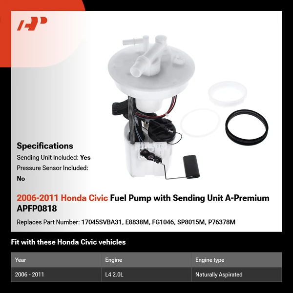 2006-2011 Honda Civic Fuel Pump with Sending Unit A-Premium APFP0818