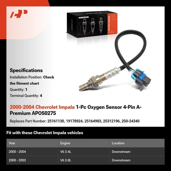 2000-2004 Chevrolet Impala 1-Pc Oxygen Sensor 4-Pin A-Premium APOS0275
