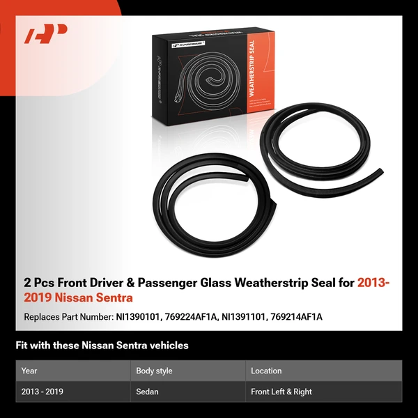 2 Pcs Front Driver & Passenger Glass Weatherstrip Seal for 2013-2019 Nissan Sentra