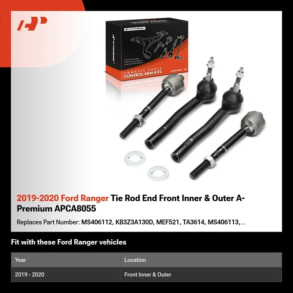 2019-2020 Ford Ranger Tie Rod End Front Inner & Outer A-Premium APCA8055