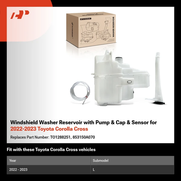 Windshield Washer Reservoir with Pump & Cap & Sensor for 2022-2023 Toyota Corolla Cross