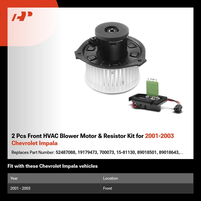 2 Pcs Front HVAC Blower Motor & Resistor Kit for 2001-2003 Chevrolet Impala