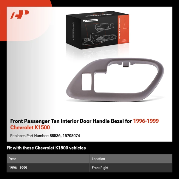 Front Passenger Tan Interior Door Handle Bezel for 1996-1999 Chevrolet K1500