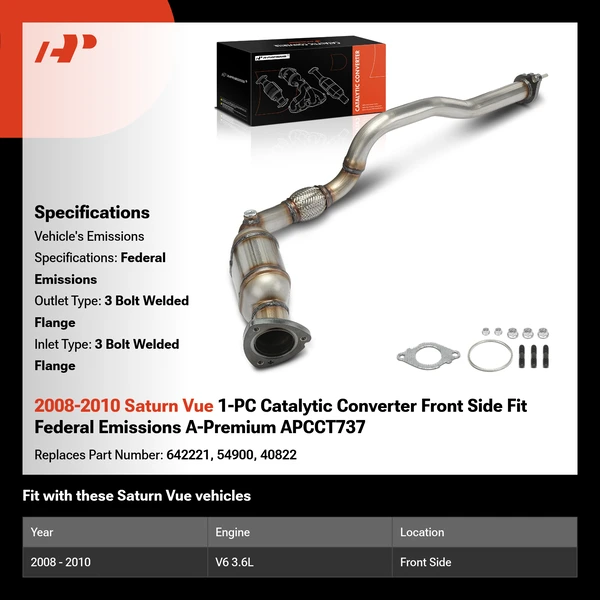 2008-2010 Saturn Vue 1-PC Catalytic Converter Front Side Fit Federal Emissions A-Premium APCCT737