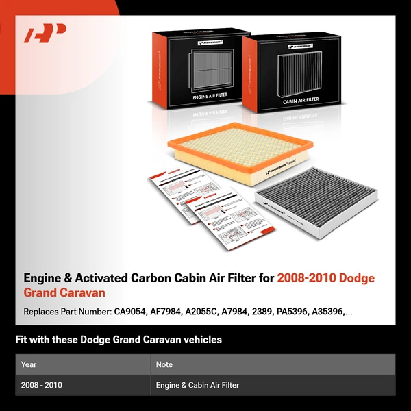 Engine & Activated Carbon Cabin Air Filter for 2008-2010 Dodge Grand Caravan