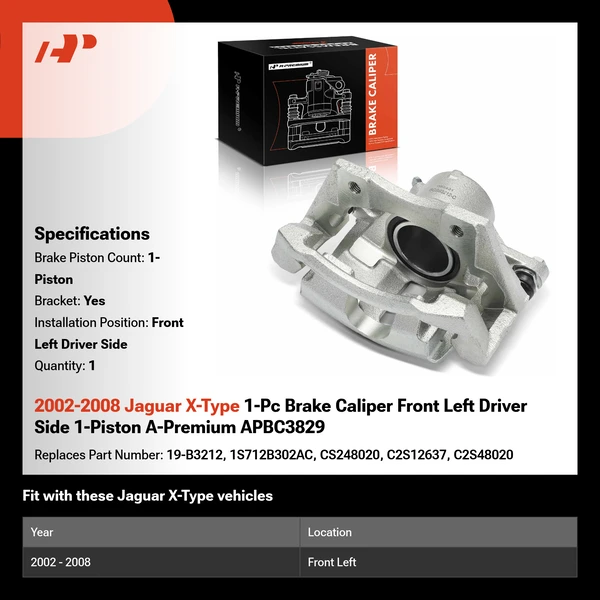 2002-2008 Jaguar X-Type 1-Pc Brake Caliper Front Left Driver Side 1-Piston A-Premium APBC3829