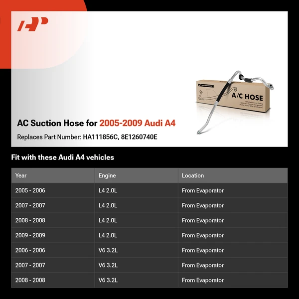 AC Suction Hose for 2005-2009 Audi A4