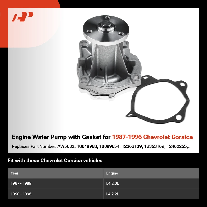 Engine Water Pump with Gasket for 1987-1996 Chevrolet Corsica