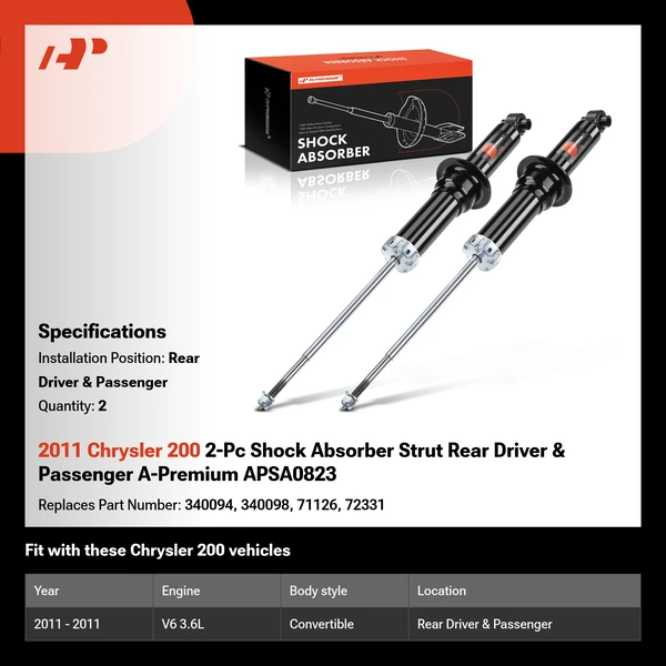 2011 Chrysler 200 2-Pc Shock Absorber Strut Rear Driver & Passenger A-Premium APSA0823
