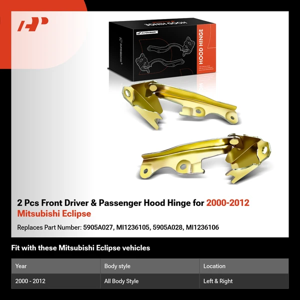 2 Pcs Front Driver & Passenger Hood Hinge for 2000-2012 Mitsubishi Eclipse