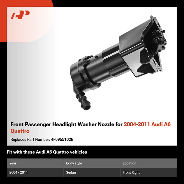 Front Passenger Headlight Washer Nozzle for 2004-2011 Audi A6 Quattro