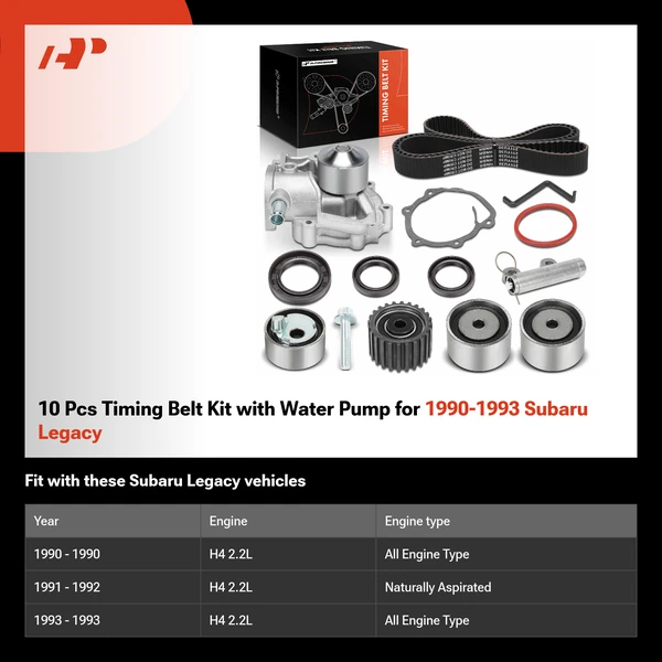 10 Pcs Timing Belt Kit with Water Pump for 1990-1993 Subaru Legacy