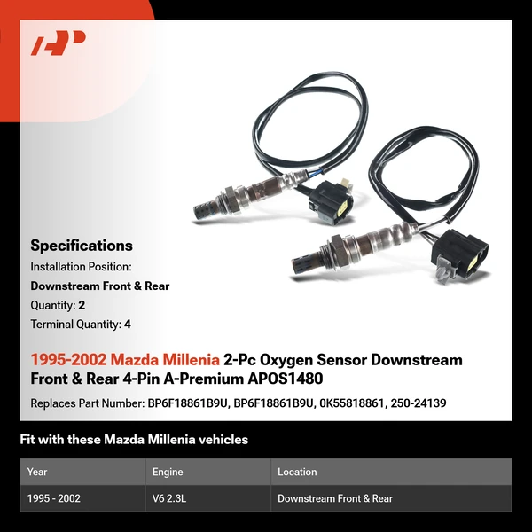 1995-2002 Mazda Millenia 2-Pc Oxygen Sensor Downstream Front & Rear 4-Pin A-Premium APOS1480