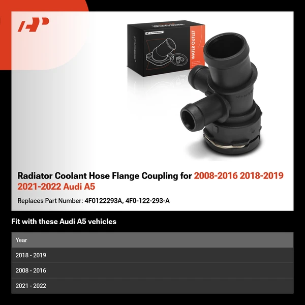 Radiator Coolant Hose Flange Coupling for 2008-2016 2018-2019 2021-2022 Audi A5