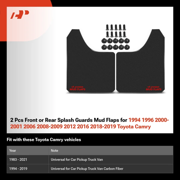 2 Pcs Front or Rear Splash Guards Mud Flaps for 1994 1996 2000-2001 2006 2008-2009 2012 2016 2018-2019 Toyota Camry