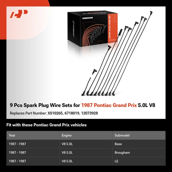 9 Pcs Spark Plug Wire Sets for 1987 Pontiac Grand Prix 5.0L V8