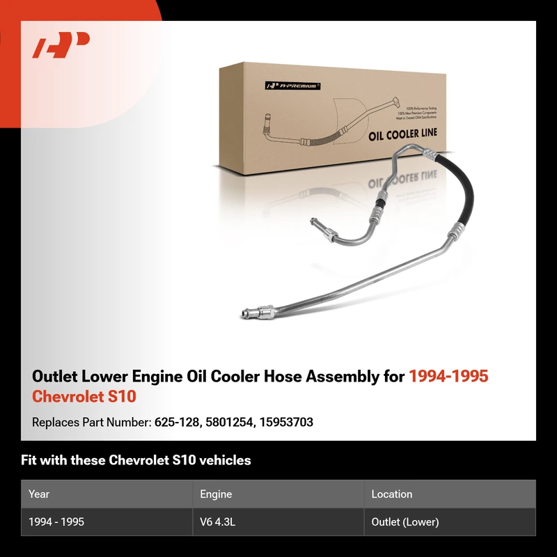 Outlet Lower Engine Oil Cooler Hose Assembly for 1994-1995 Chevrolet S10