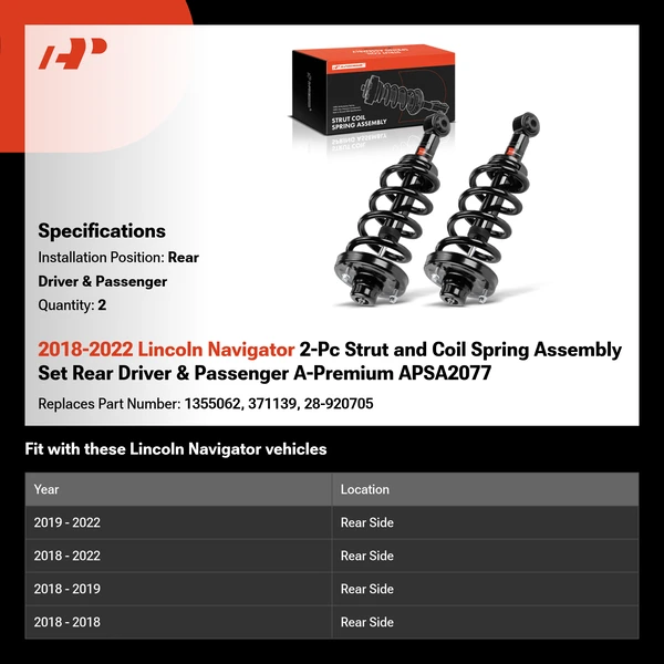 2018-2022 Lincoln Navigator 2-Pc Strut and Coil Spring Assembly Set Rear Driver & Passenger A-Premium APSA2077