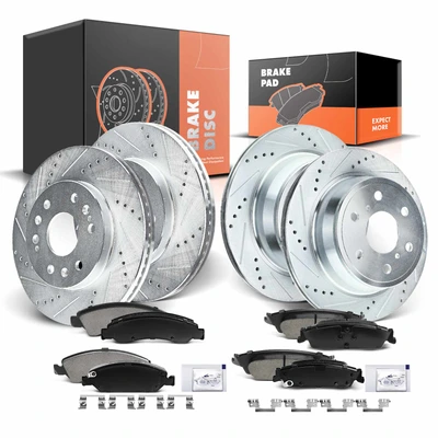 Front & Rear Drilled Rotors & Ceramic Brake Pads