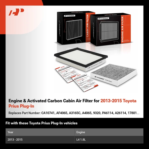 Engine & Activated Carbon Cabin Air Filter for 2013-2015 Toyota Prius Plug-In