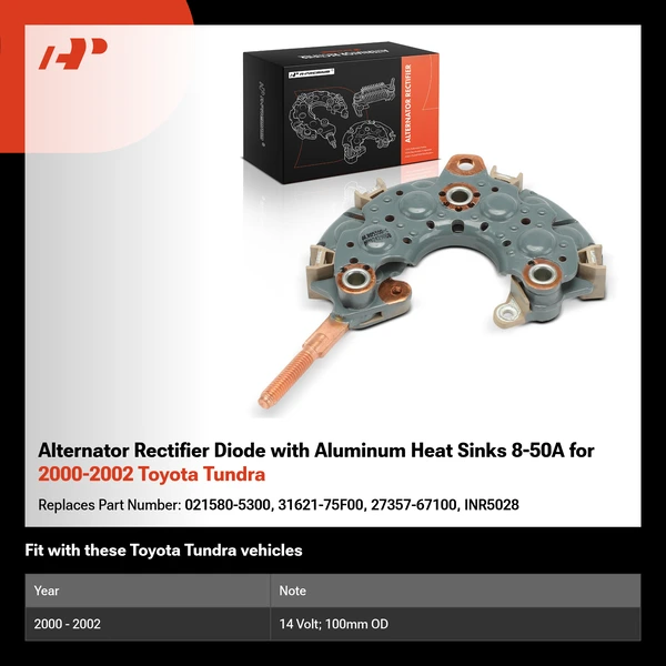 Alternator Rectifier Diode with Aluminum Heat Sinks 8-50A for 2000-2002 Toyota Tundra