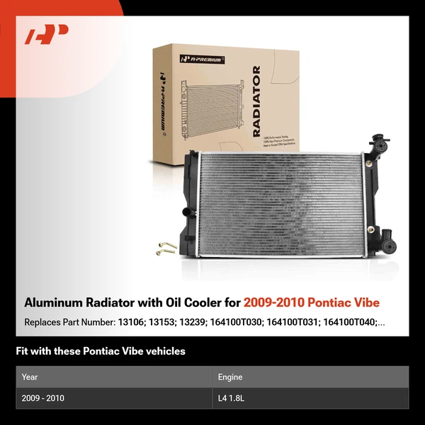 Aluminum Radiator with Oil Cooler for 2009-2010 Pontiac Vibe