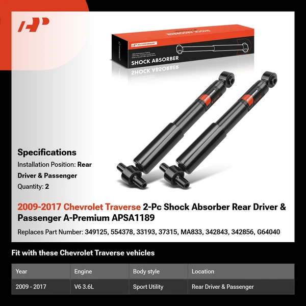 2009-2017 Chevrolet Traverse 2-Pc Shock Absorber Rear Driver & Passenger A-Premium APSA1189